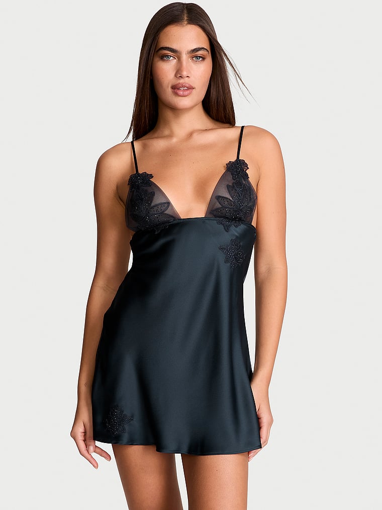 Victoria's Secret Ziggy Glam Noir Embellished Triangle Mini Slip