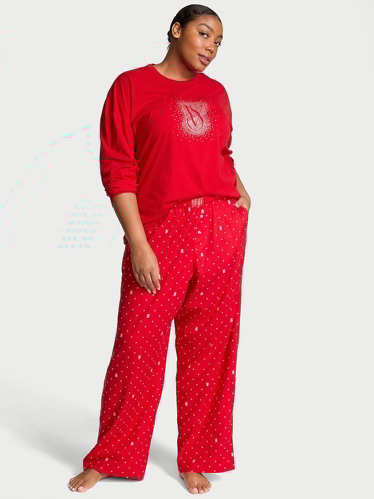 Victoria's Secret Flannel Long-Sleeve Tee-Jama Set