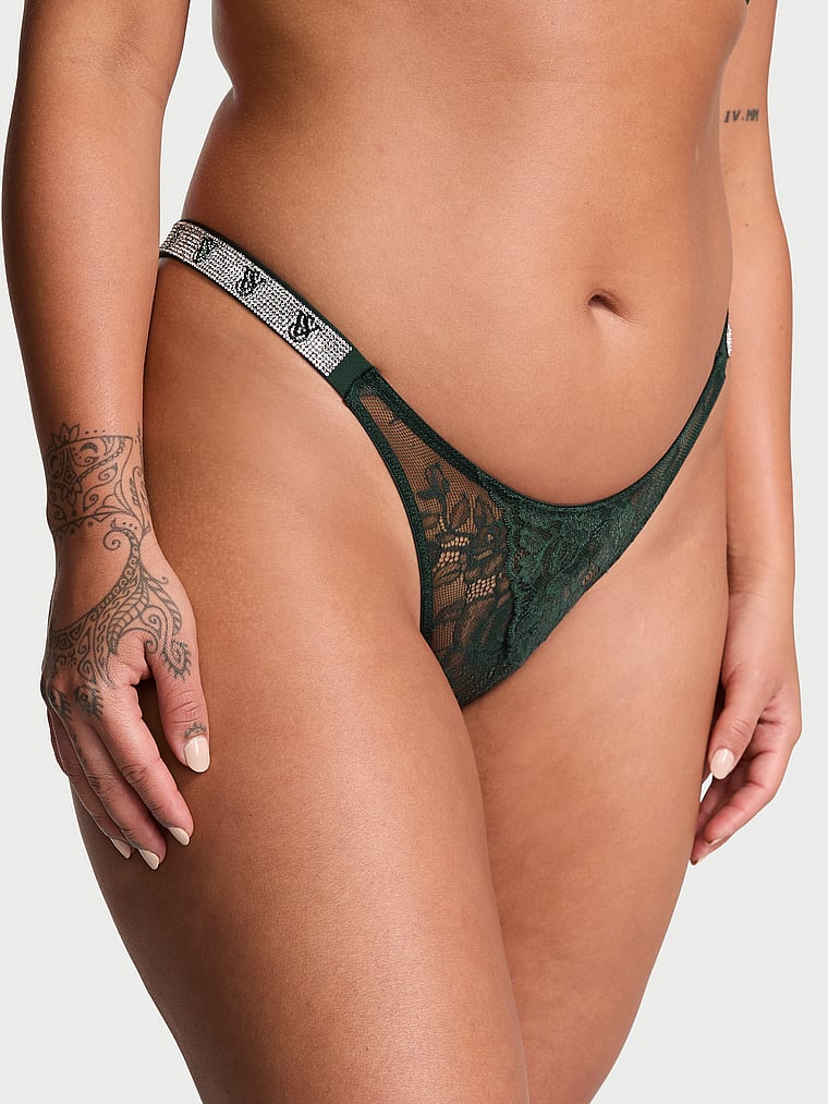 Very Sexy Shine Strap Rose Lace Crotchless Brazilian Panty Lace