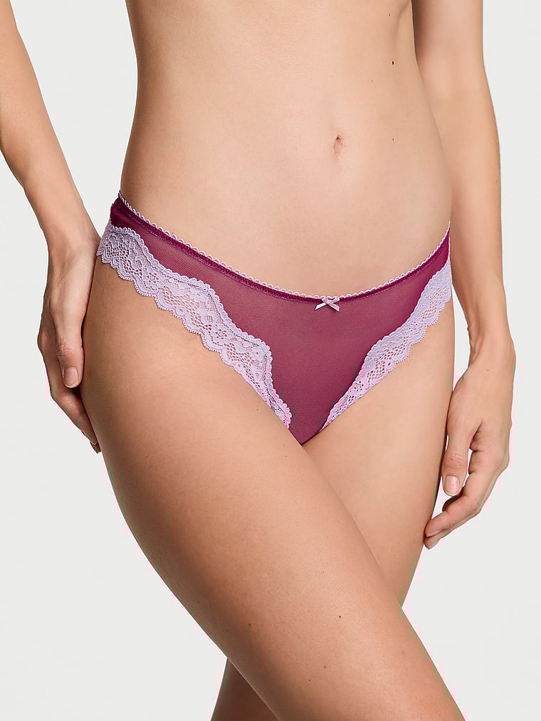 Victoria's Secret Tease Mesh Lace-Trim High-Leg Thong Panty Mesh