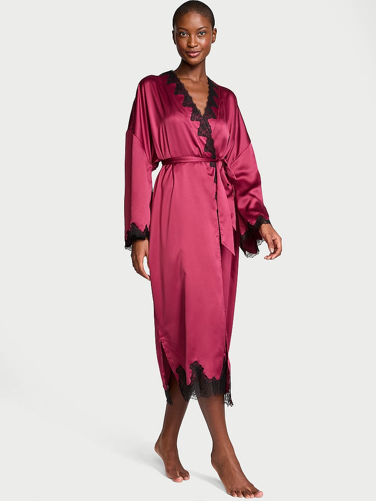 Victoria's Secret Satin & Rose Lace Open-Back Long Robe