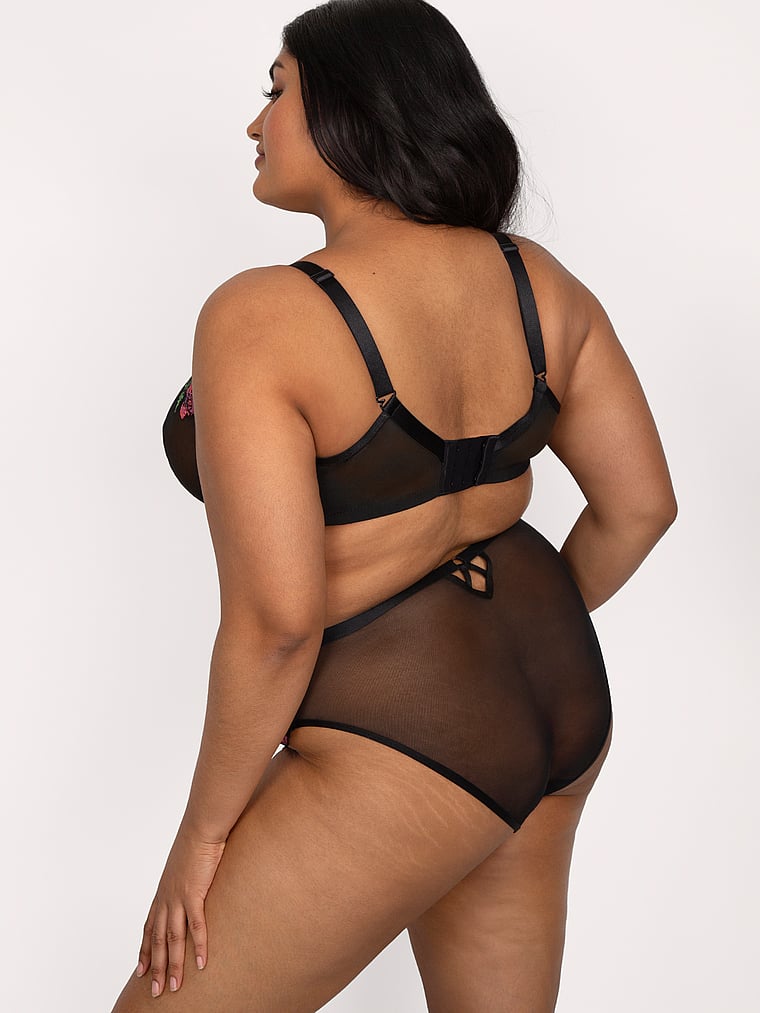 Curvy Couture Lush Embroidery Strappy Back Brief