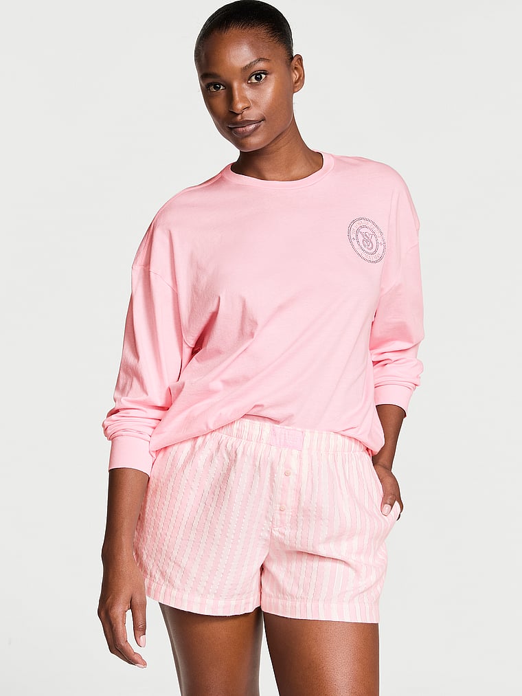 Victoria's Secret Flannel Long-Sleeve Short Tee-Jama Set