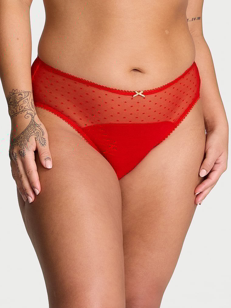Victoria's Secret Stretch Cotton Dot Mesh High-Leg Brief Panty Novelty