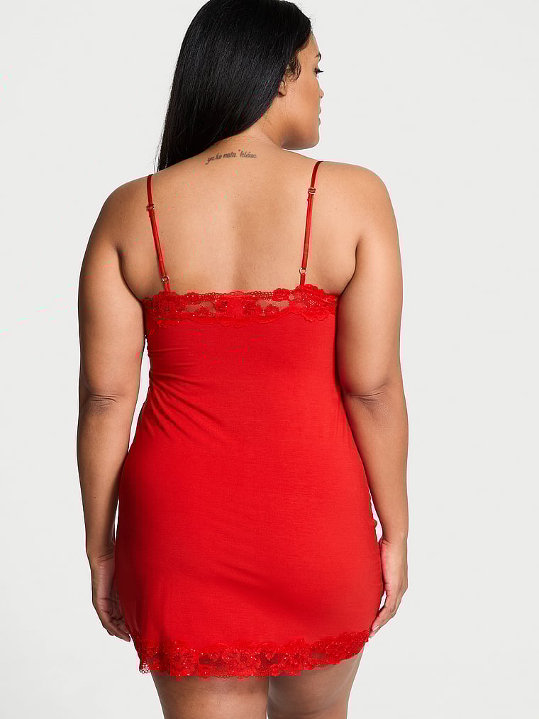 Victoria's Secret Modal Soft & Lace Trim Straight-Neck Slip Dress