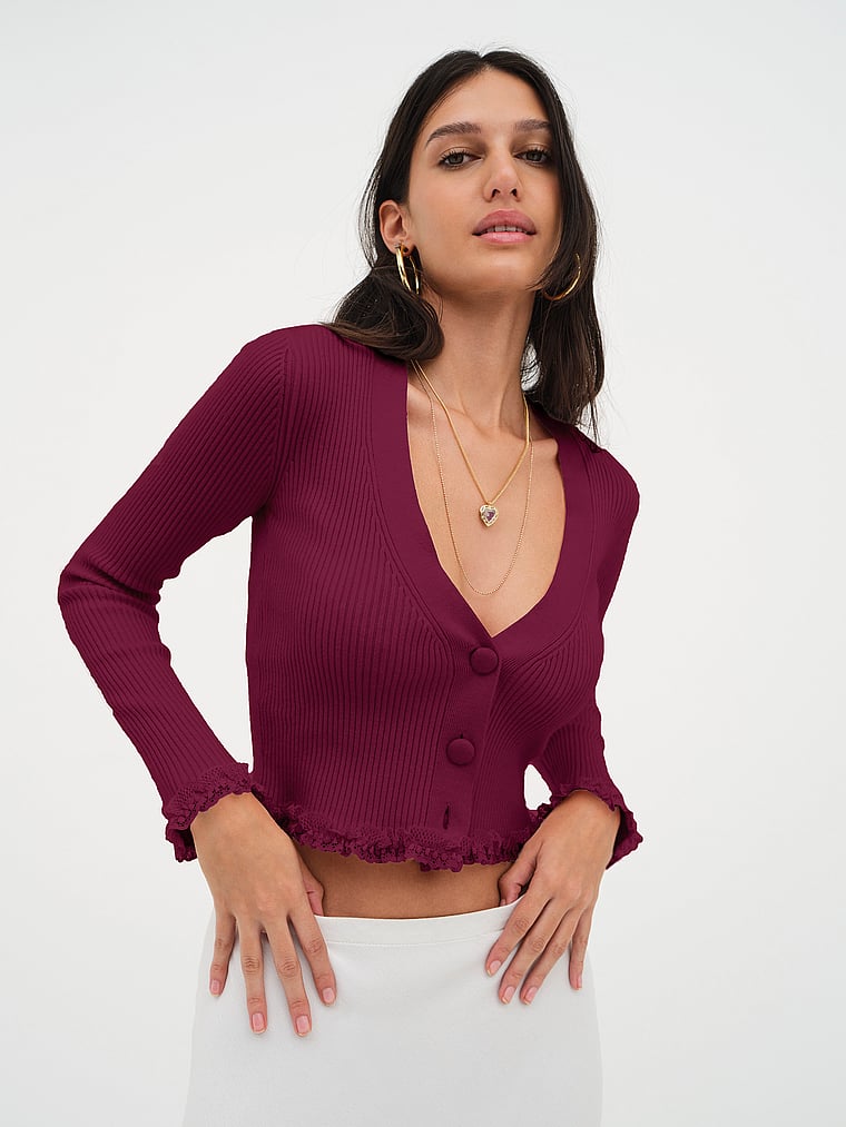 For Love & Lemons Soft Ribbed Cropped Cardigan