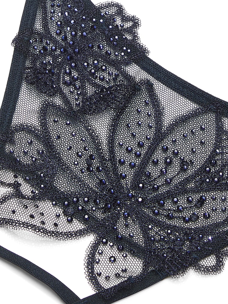 Very Sexy Ziggy Glam Noir Crotchless Adjustable V-String Panty Embroidery