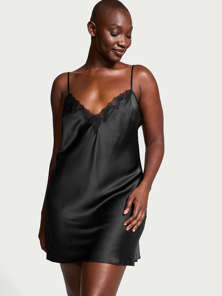 Victoria's Secret Satin & Rose Lace Mini Slip