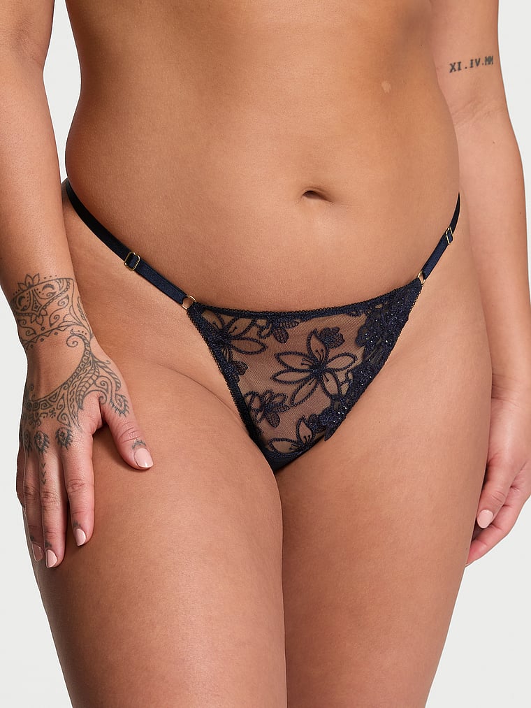 Very Sexy Ziggy Glam Noir Adjustable V-String Panty Embroidery