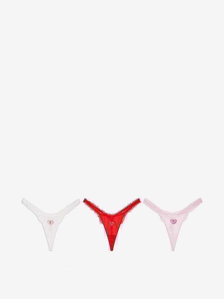 For Love & Lemons 3-Pack Candy Heart Thong Panties