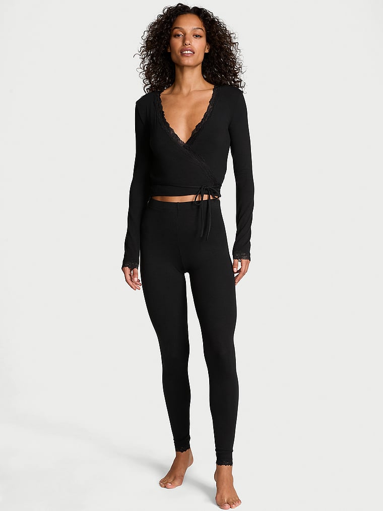 Victoria's Secret Ribbed Modal & Lace Wrap Top Leggings Set
