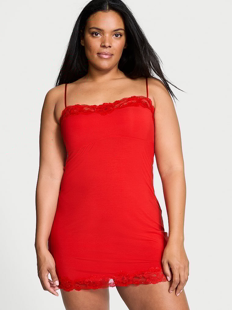 Victoria's Secret Modal Soft & Lace Trim Straight-Neck Slip Dress