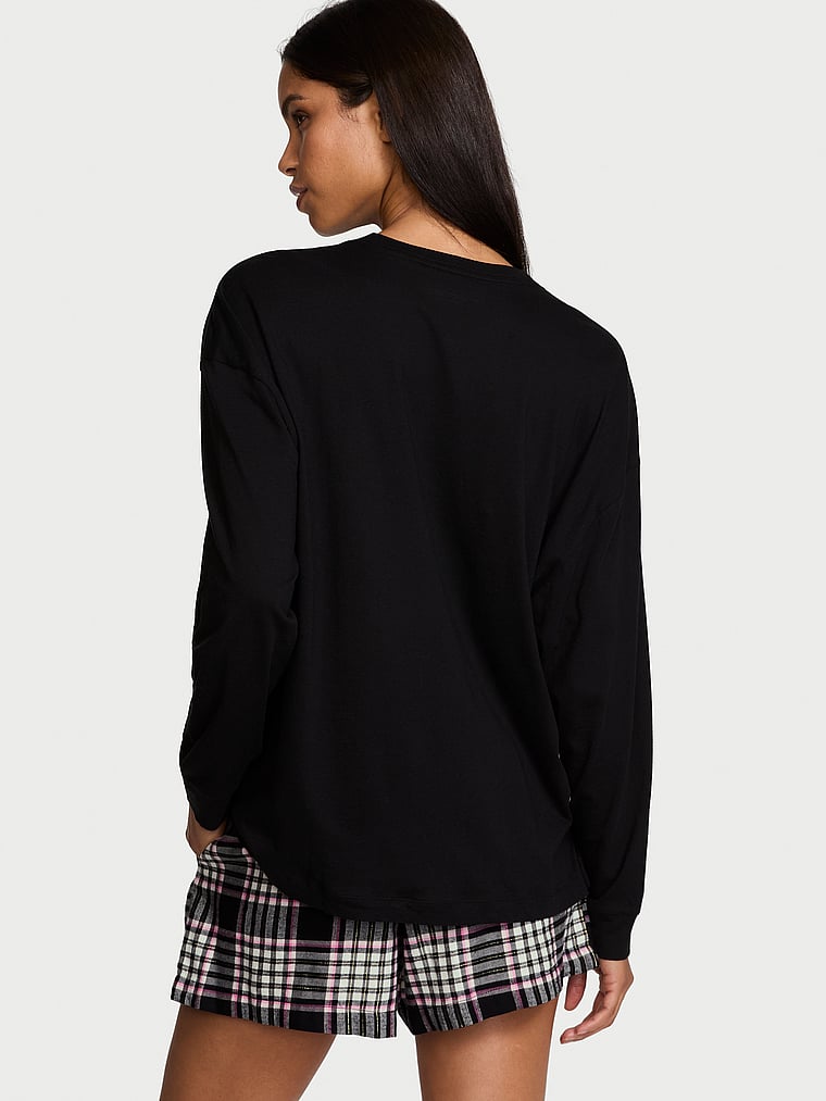Victoria's Secret Flannel Long-Sleeve Short Tee-Jama Set
