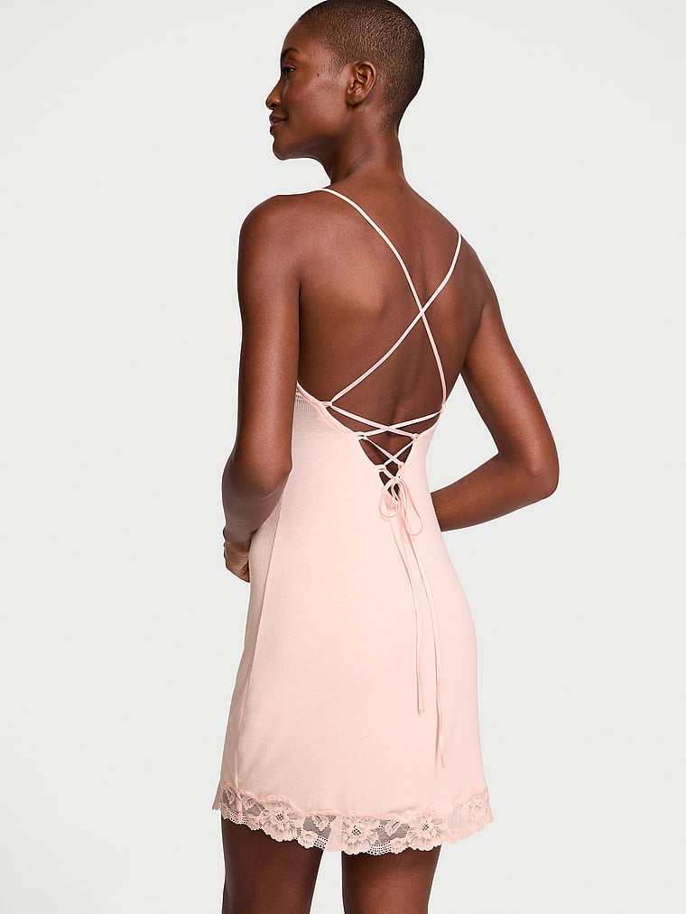 Victoria's Secret Ribbed Modal & Lace Cross-Back Slip Dress