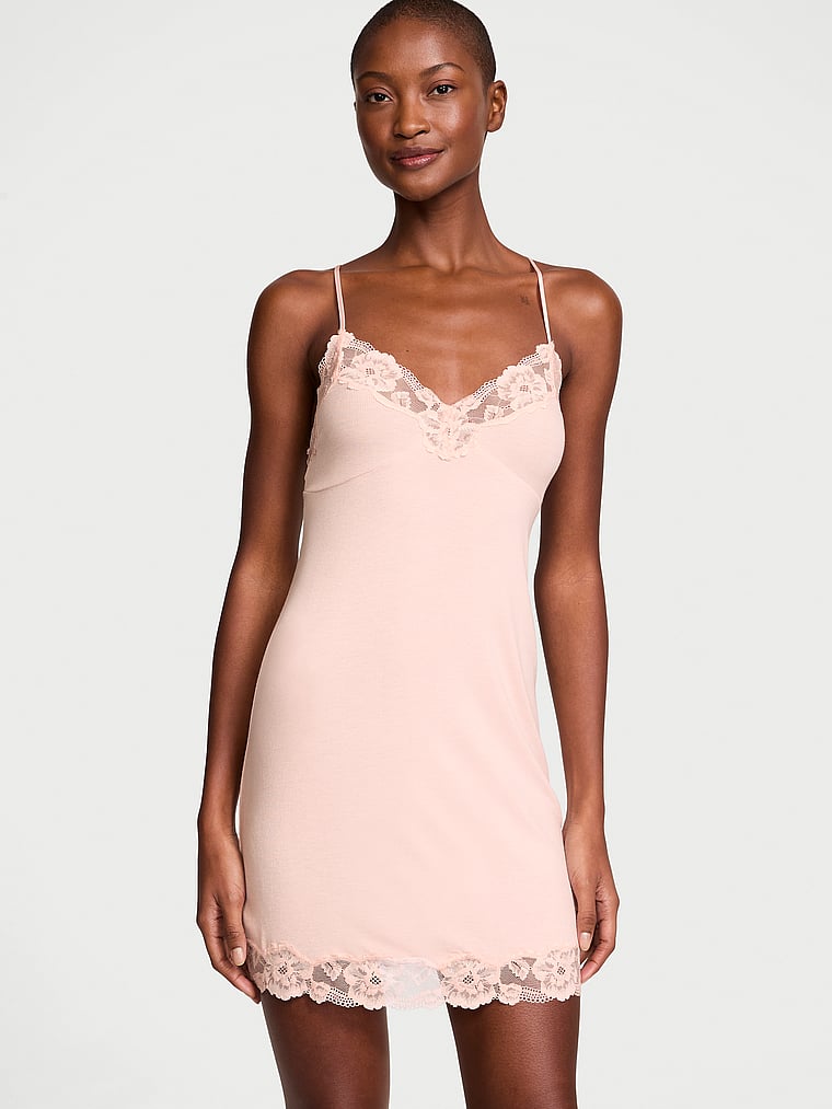 Victoria's Secret Ribbed Modal & Lace Cross-Back Slip Dress