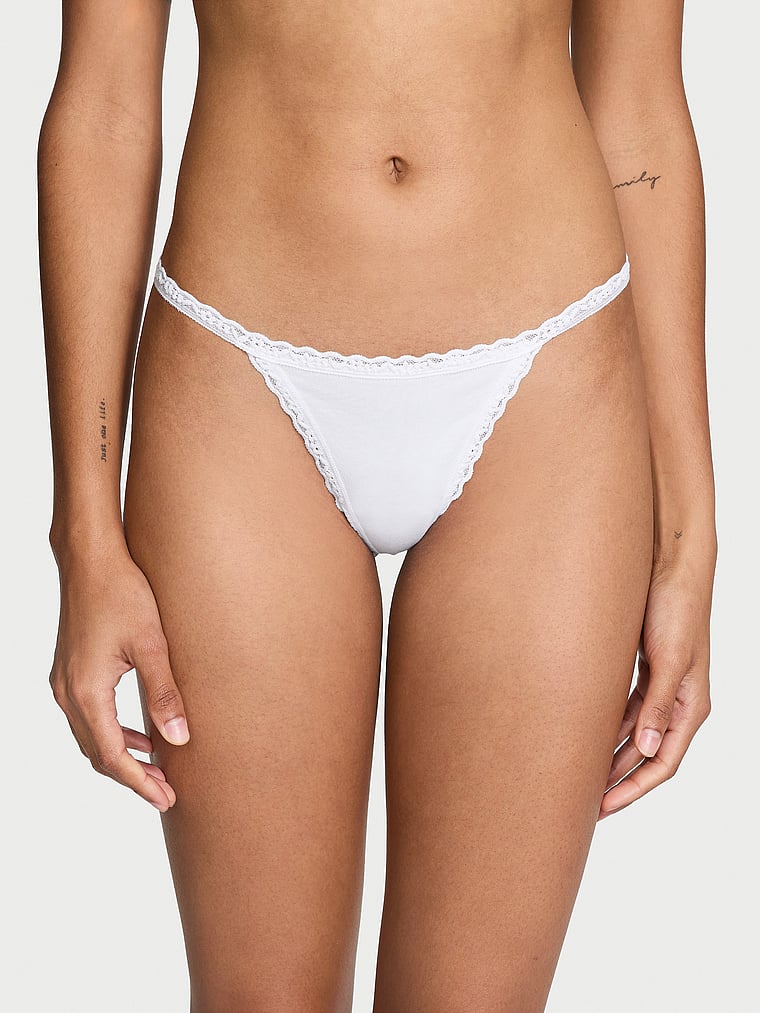The Lacie Lace-Trim Cotton V-String Panty Smooth