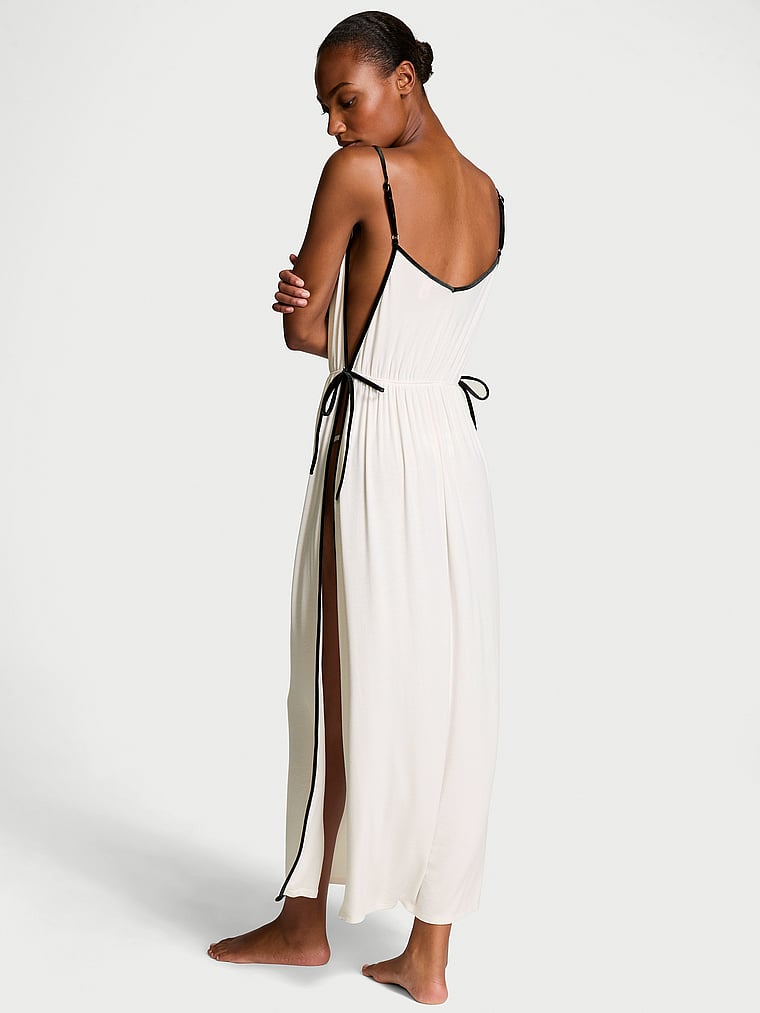 Victoria's Secret Ribbed Modal Velvet-Trim Long Slip Dress