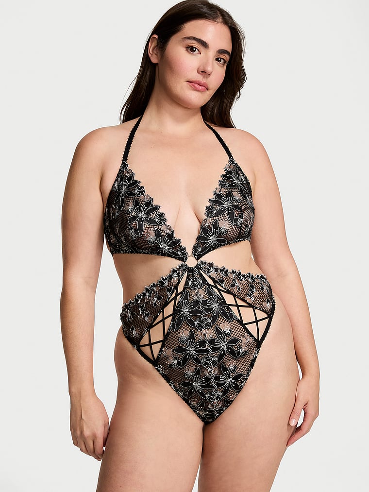 Very Sexy Ziggy Glam Embroidery Cutout Crotchless Teddy