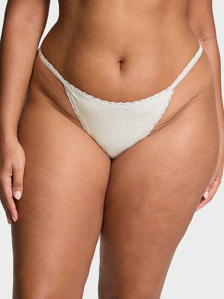 The Lacie Lace-Waist Heather Rib V-String Panty Heather