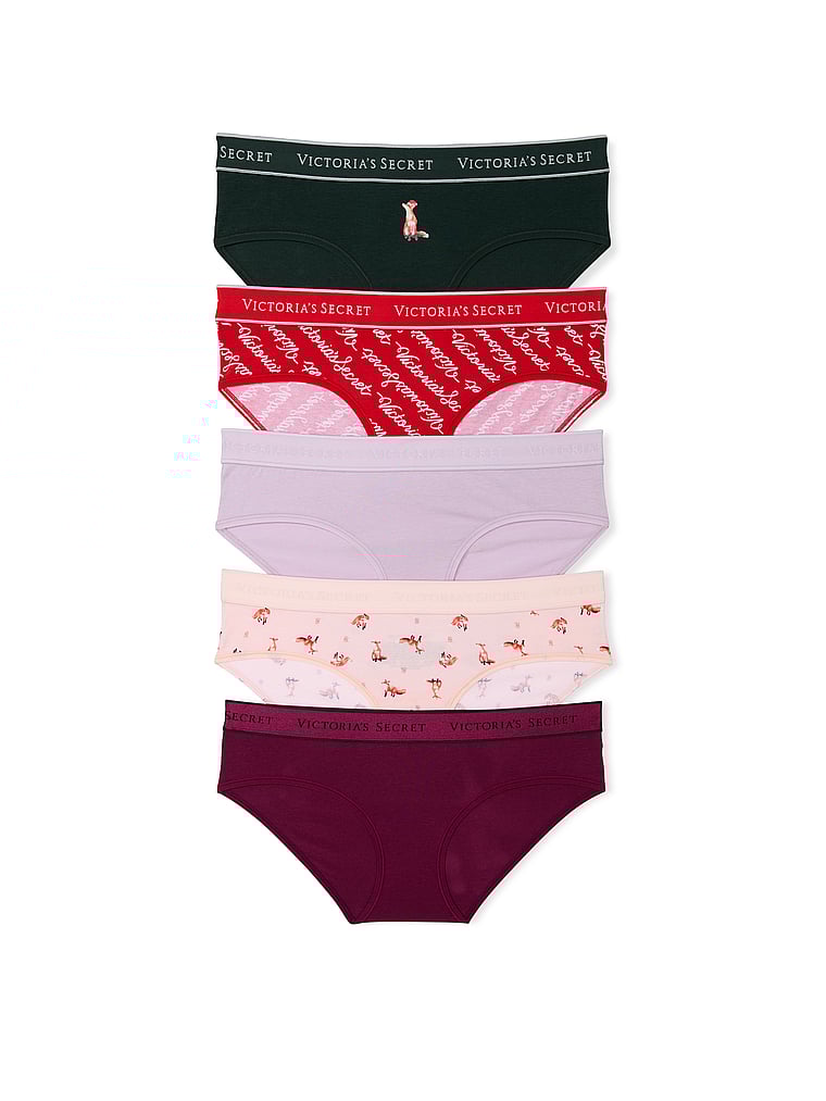 Victoria's Secret 5-Pack Logo Cotton Hiphugger Panties Smooth