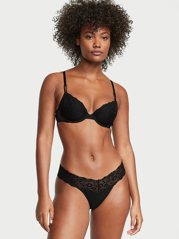 The Lacie Lace-Waist Cotton Thong Panty Classic Lace