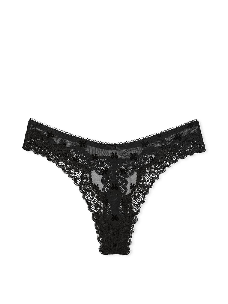 Victoria's Secret Tease Mesh Lace-Trim High-Leg Thong Panty Mesh