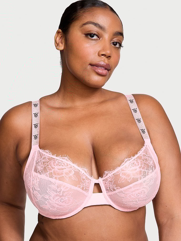 Very Sexy The Fabulous by Victoria's Secret Unlined Shine Strap Rose Lace Full-Cup Bra Lace