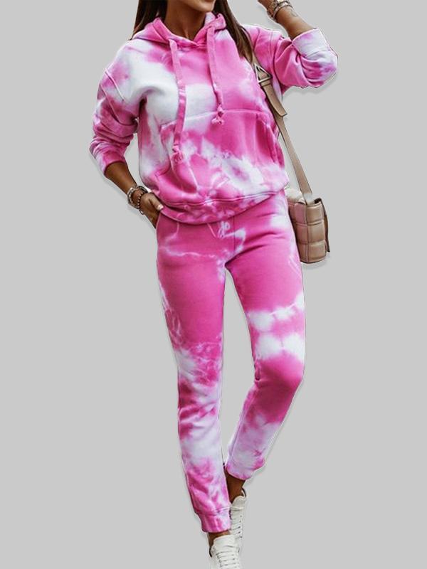 Tie-dye Loose Hooded Sweatshirt and Casual Pants Two-piece Set