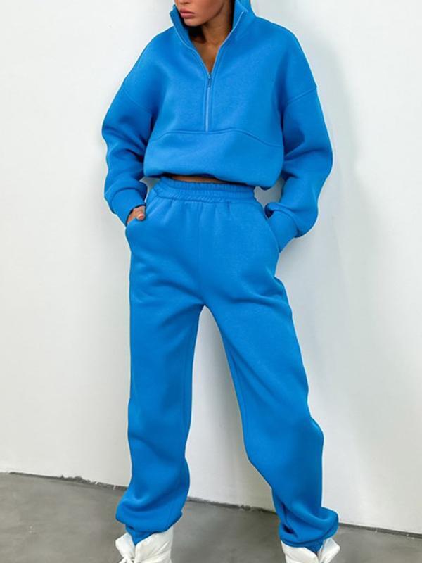 Zipper fashionable casual trousers sweatshirt casual suit for women