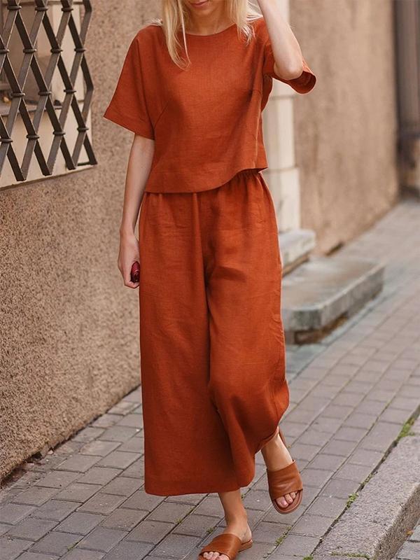 Loose Solid Color Shirt and Trousers Two-piece Set