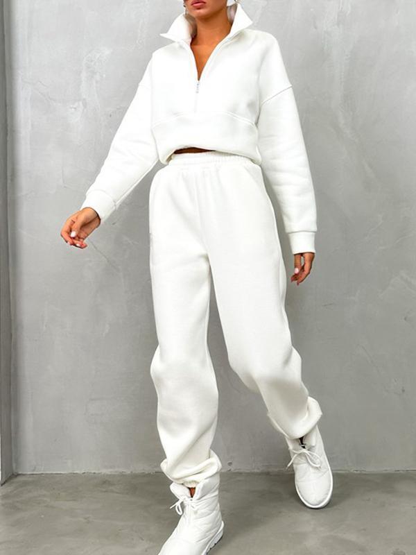 Zipper fashionable casual trousers sweatshirt casual suit for women