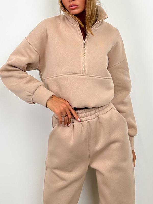 Zipper fashionable casual trousers sweatshirt casual suit for women