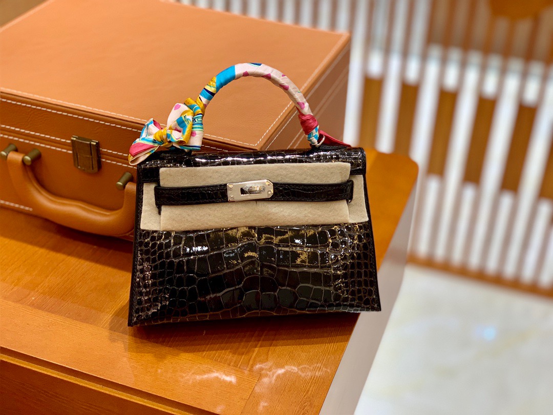 Hermes Kelly1 Mini 19 crocodile skin