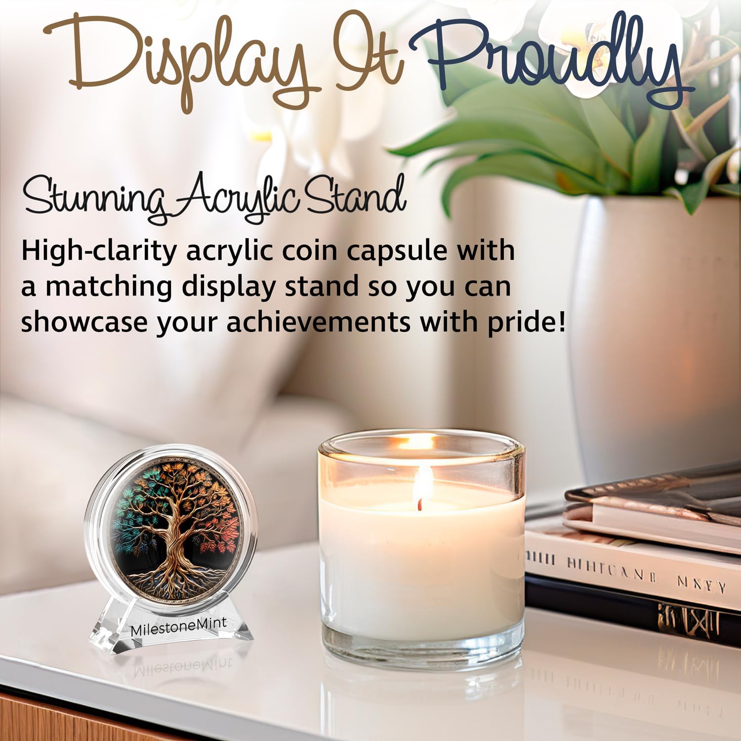 Tree of Life AA Chip Medallion with Coin Capsule, Display Stand & Card | Sobriety Gifts for Anniversary Month & Year for Men & Women in Recovery