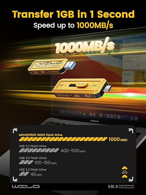 🎉( CLEARANCE SALE ) 🎉✨MOVE SPEED WD10 128GB-2TB 1000MB/s Read/Write Speed, USB 3.2 Gen2+Type C Dual Interface Push-Pull Design Solid State Flash Drive