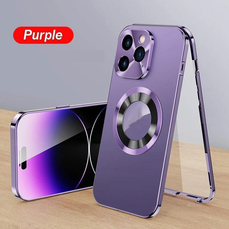 Double-sided magnetic phone case with electroplated glass