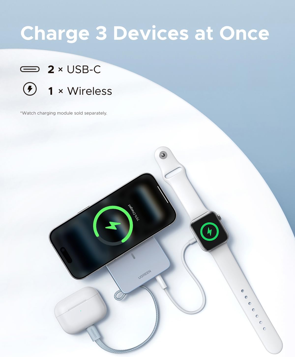 UGREEN MagFlow 10,000mAh Power Bank, Qi2 25W Certified Wireless Charging, Magnetic Portable Charger for MagSafe with Built-in Cable, 30W USB-C Battery Pack for iPhone17 Pro Max/16/15/14/13/12