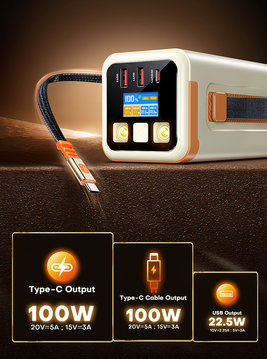 QOOVI 50000mAh Power Bank PD 100W Fast Charging Portable Large Battery Capacity Power Station For iPhone Laptop Samsung Xiaomi