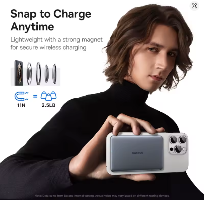 Baseus 5000mAh Magnetic Power Bank 15W Wireless 20W Wired Charging Thin Card-Sized Slim Portable Powerbank for iPhone  Samsung