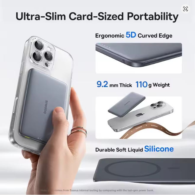 Baseus 5000mAh Magnetic Power Bank 15W Wireless 20W Wired Charging Thin Card-Sized Slim Portable Powerbank for iPhone  Samsung