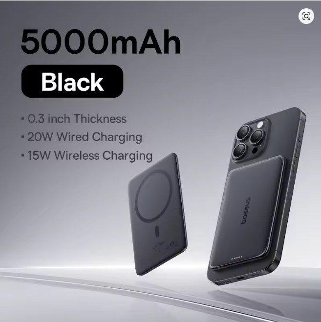 Baseus 5000mAh Magnetic Power Bank 15W Wireless 20W Wired Charging Thin Card-Sized Slim Portable Powerbank for iPhone  Samsung
