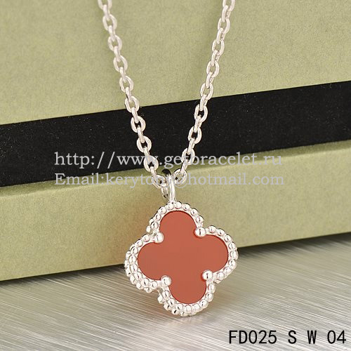 Van Cleef & Arpels Sweet Alhambra Pendant White Gold With Carnelian Mother Of Pearl 9mm