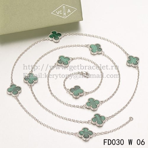 Van Cleef & Arpels Vintage Alhambra Necklace White Gold 10 Motifs With Malachite Mother Of Pearl