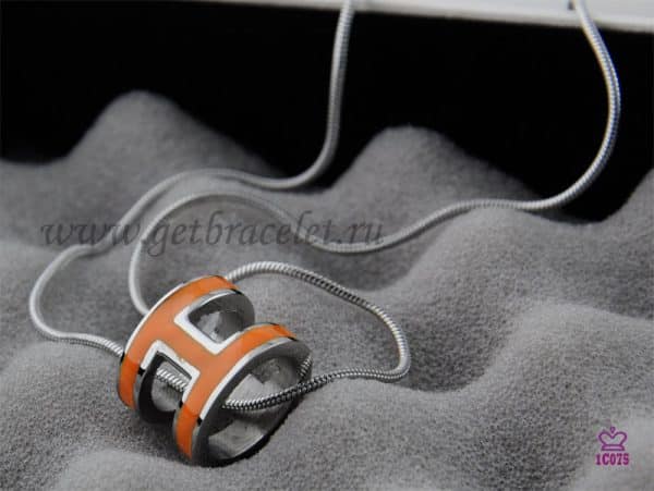 Hermes 3D Pop “H” logo Snake Bone Orange Necklace in White Gold