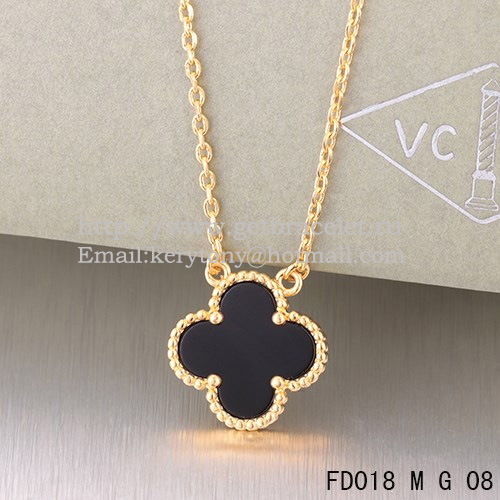 Van Cleef & Arpels Vintage Alhambra Pendant Yellow Gold With Black Agate Mother Of Pearl 15mm