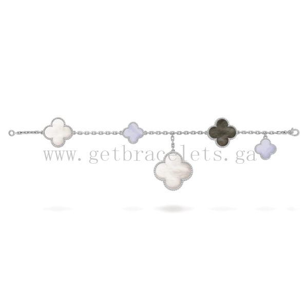 Van Cleef & Arpels Magic Alhambra Bracelet 5 Motifs Chalcedony and White and Gray mother-of-pearl
