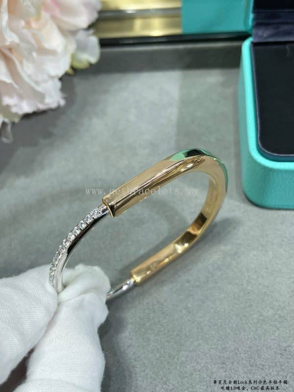 Tiffany Lock Bangle in White Gold/Rose Gold/Yellow Gold with Half Pave Diamonds