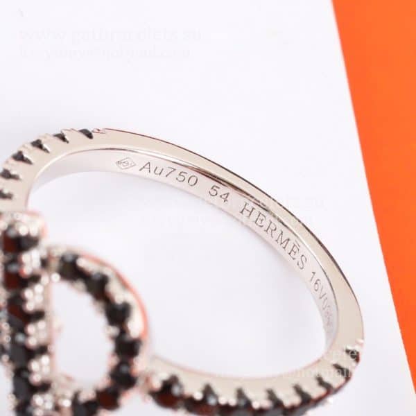 Hermes Finesse Ring with Black Spinel Gemstones White Gold Fashion Style Lady Jewelry US Sale