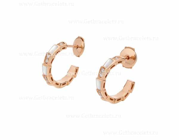 Serpenti Viper 18K Rose Gold Earrings with Mother of Pearl Elements and Pave Diamonds
