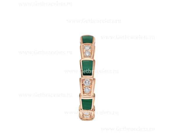 Small Serpenti Viper 18k Rose Gold Ring with Malachite Elements and Pave Diamonds
